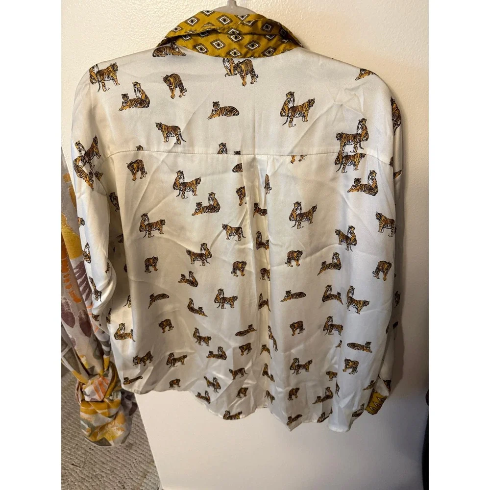 Zara tiger blouse contrast collar button up XS boxy oversize fit loose funky fun - Picture 7 of 8